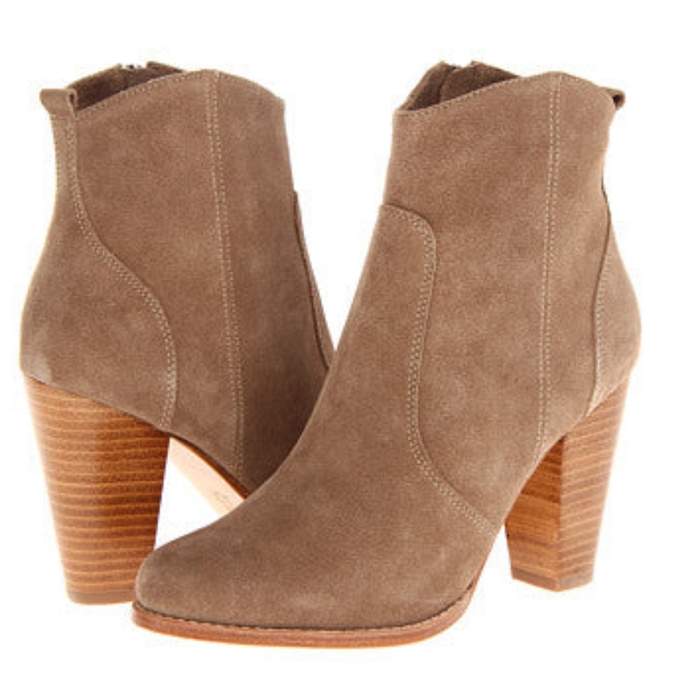 NEW JOIE Dalton Tan Brown Suede Leather Stacked Block Heel Booties sz 40